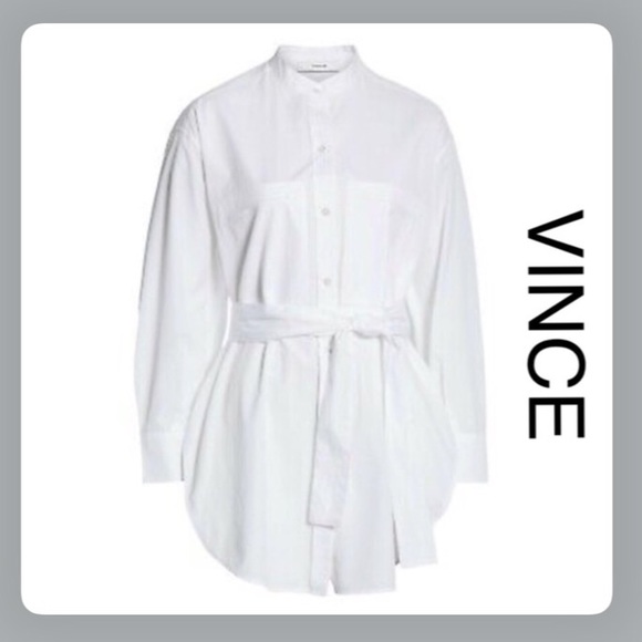 🆕 VINCE White Mandarin Collar Belted Tunic - Picture 1 of 6
